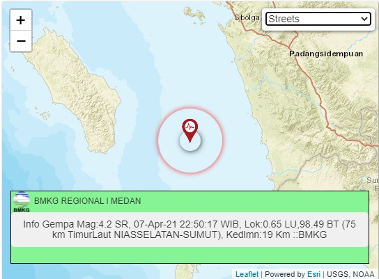 Gempa Bumi Tektonik M 4,2 Guncang Pinangsori Tapteng